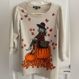 Women's Cream Sweater with Fall Print